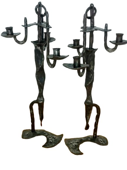 Paire de chandeliers — luminaire de Georges Charpentier, dit Gino, sculpteur